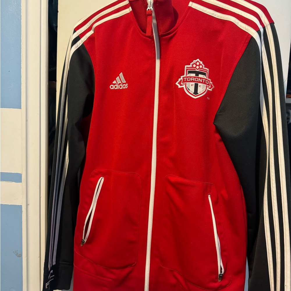 Adidas Red and Black Jacket with White Stripes